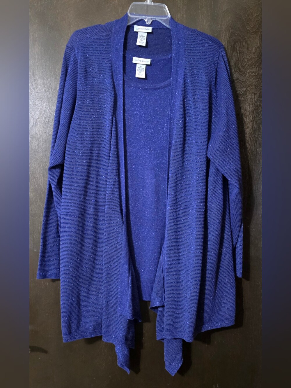 Catherines Dressy Blue Open-Front Sparkle Tank/Cardigan Set Women's Size 3X